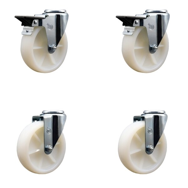 Service Caster 5'' Nylon Wheel Swivel Bolt Hole Caster Set with 2 Posi Lock Brakes, 4PK SCC-BH20S514-NYS-PLB-2-S-2 - main